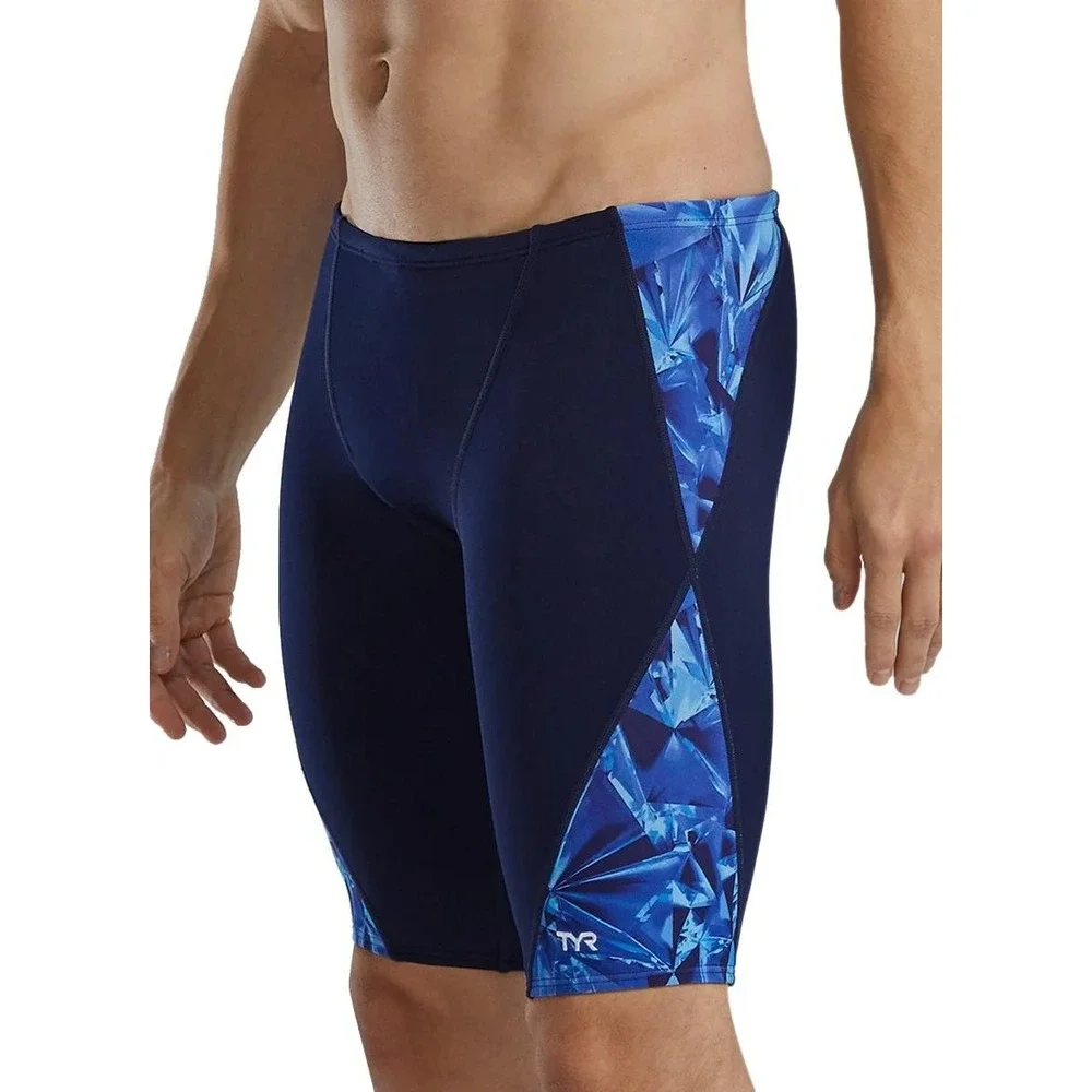 TYR Mens Durafast Jammer Swimsuit Blue Geometric Print Size 36 L New With Tags